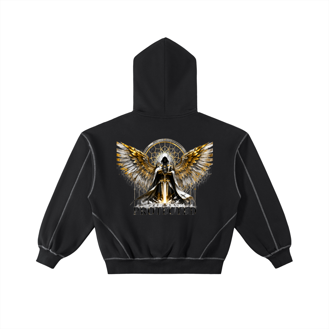 Contrast-Stitched Boxy Fleece Zip Hoodie