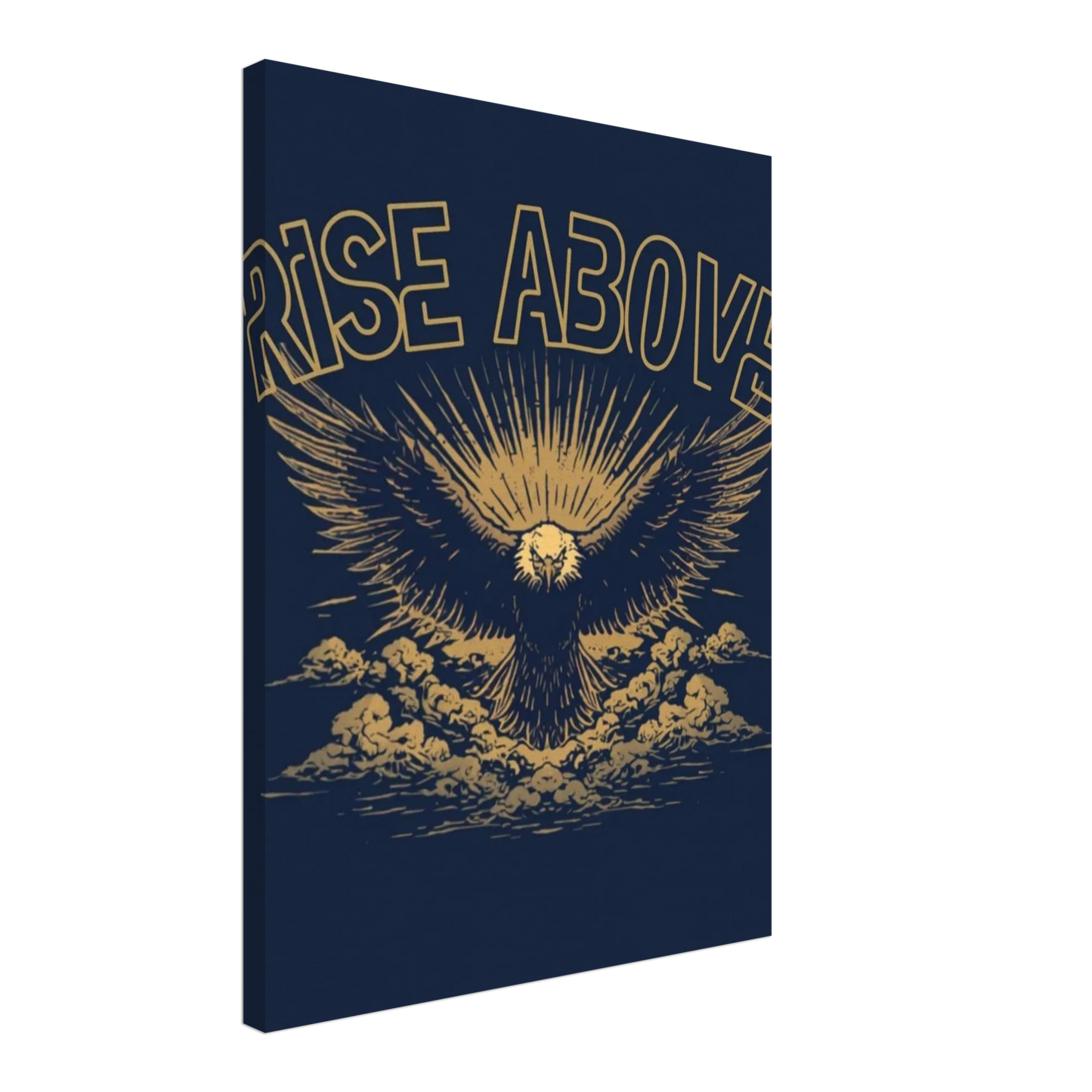 Rise Above canvas wall art corner detail showing semi-gloss finish and stretched frame