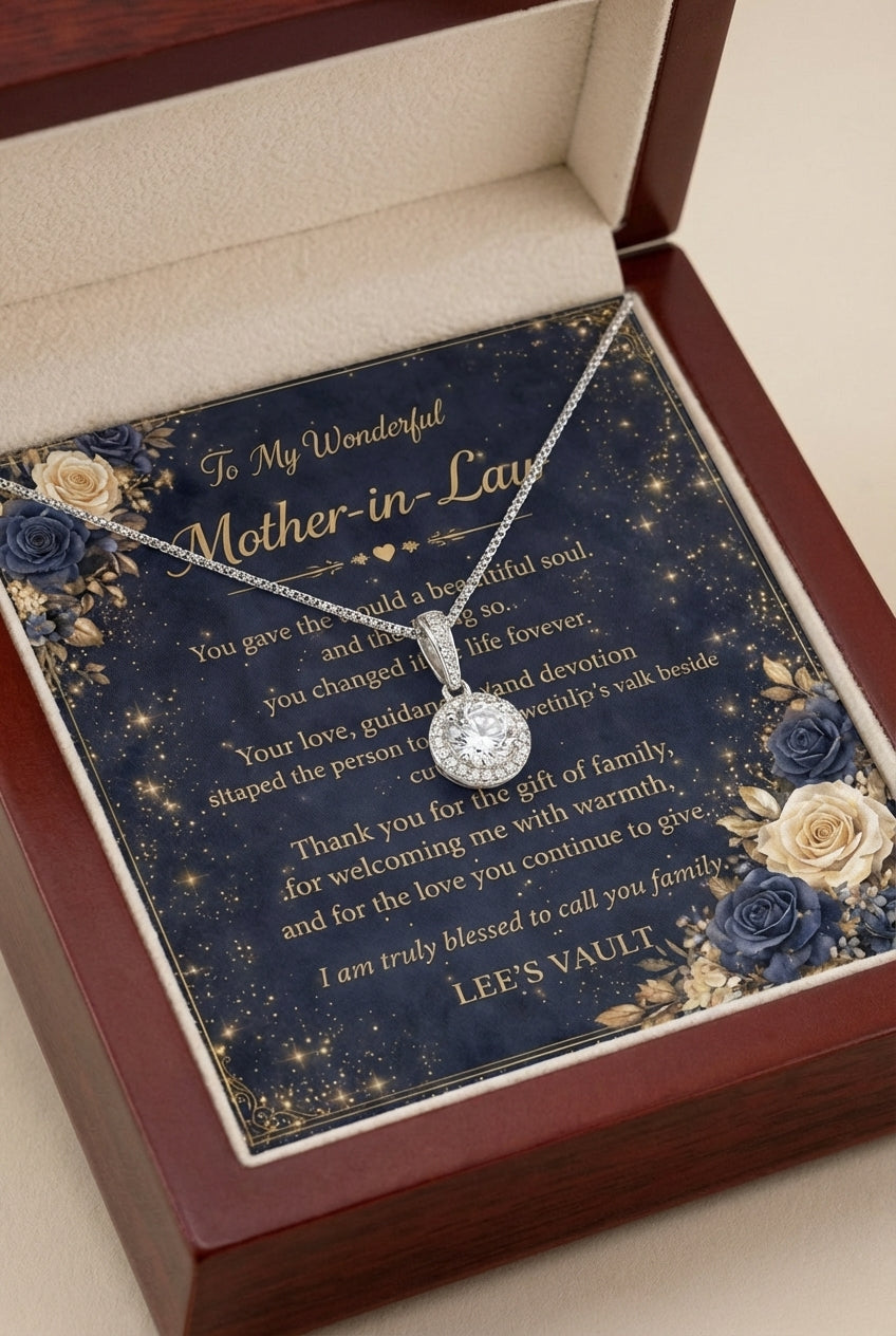 Mother-in-Law Necklace Gift from Daughter-in-Law or Son-in-Law — “Thank You for Raising My Love” Message Card | Love Knot Necklace | Wedding Day, Christmas, Birthday