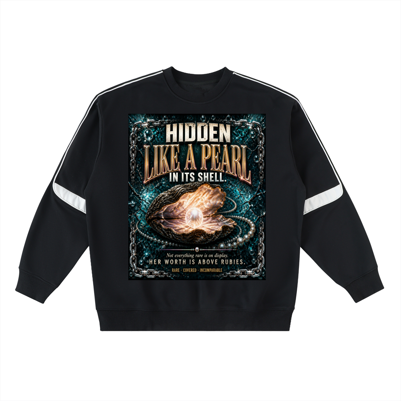 Hidden Like A Pearl In Its Shell — Women's Oversized Taped Crewneck Sweatshirt | 380 GSM Faith Fashion