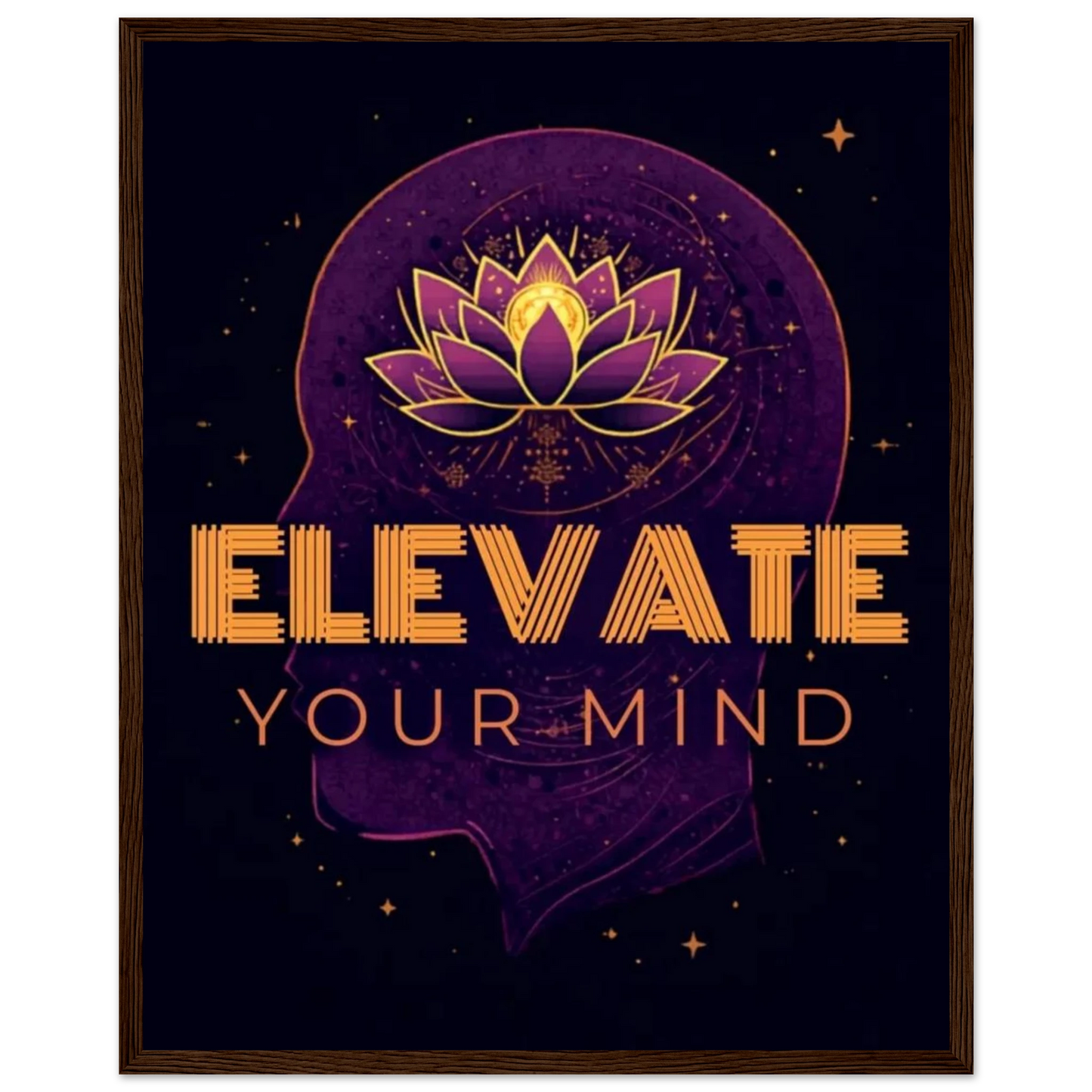 Close-up of gold engraved typography on Elevate Your Mind framed print