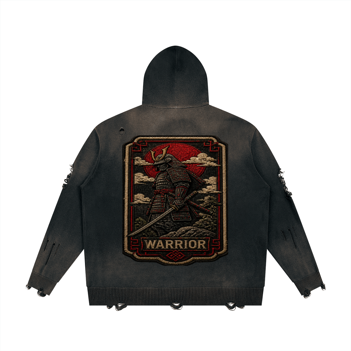 Warrior Distressed Full-Zip Hoodie | No Mercy Streetwear | Vault Signature Unisex