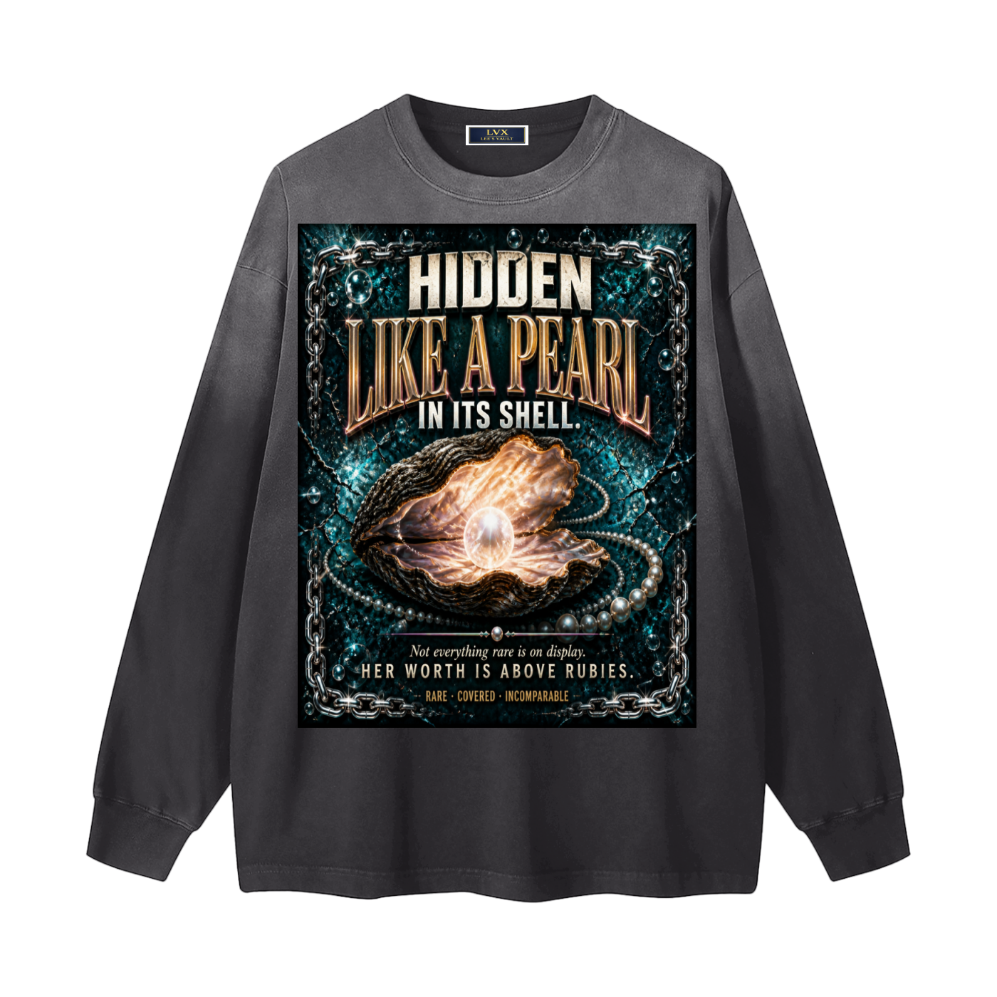 Hidden Like A Pearl In Its Shell — Women's Gradient Wash Long Sleeve Tee | Her Worth Is Above Rubies | 270 GSM
