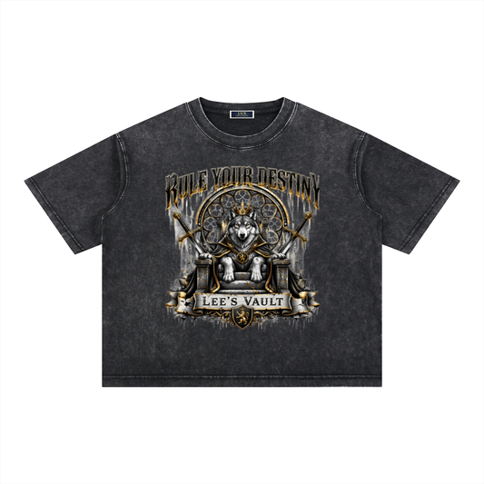 Rule Your Destiny Tee | Wolf Throne Graphic | 275 GSM Mineral Wash Boxy Streetwear T-Shirt