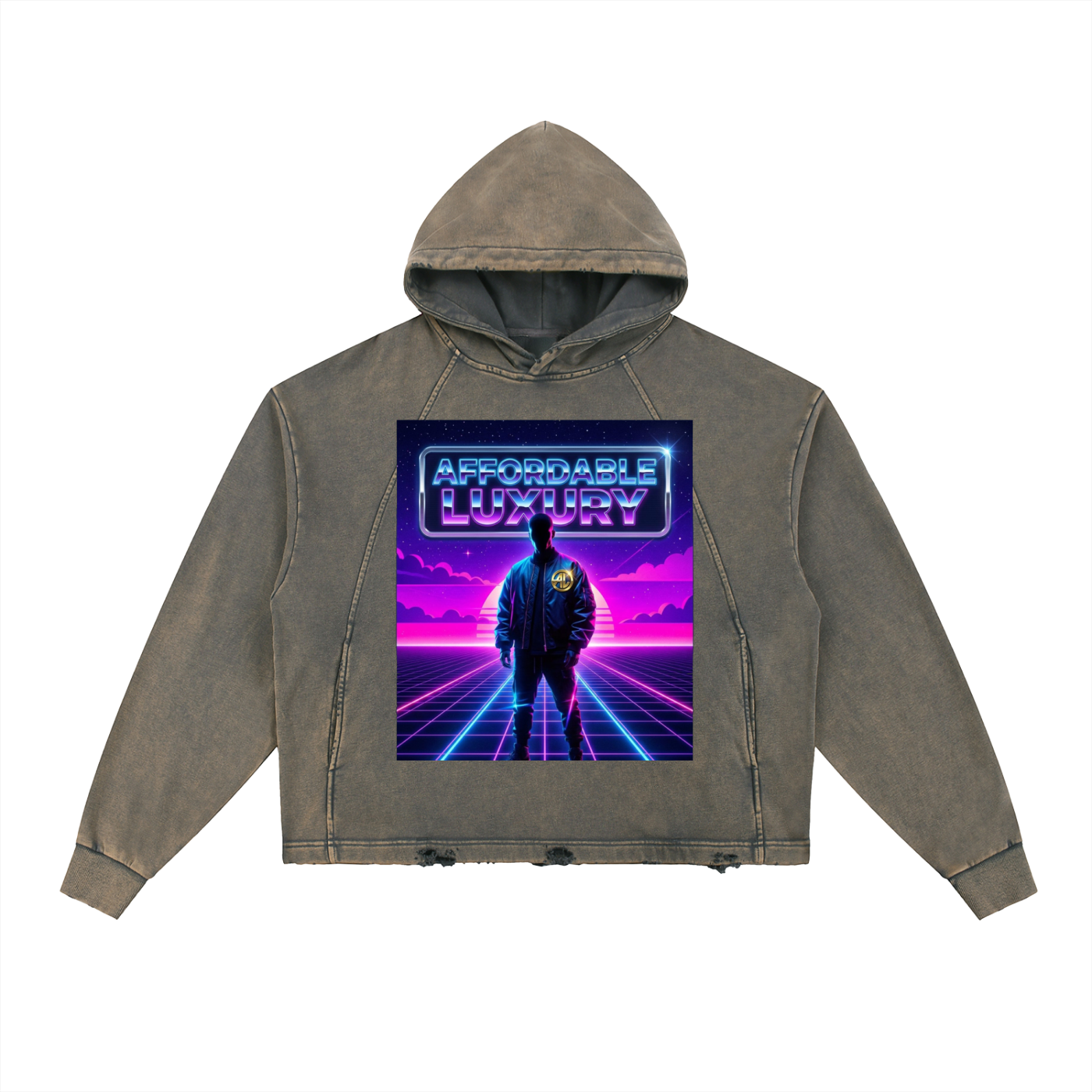 Vintage Washed Frayed-Hem Hoodie