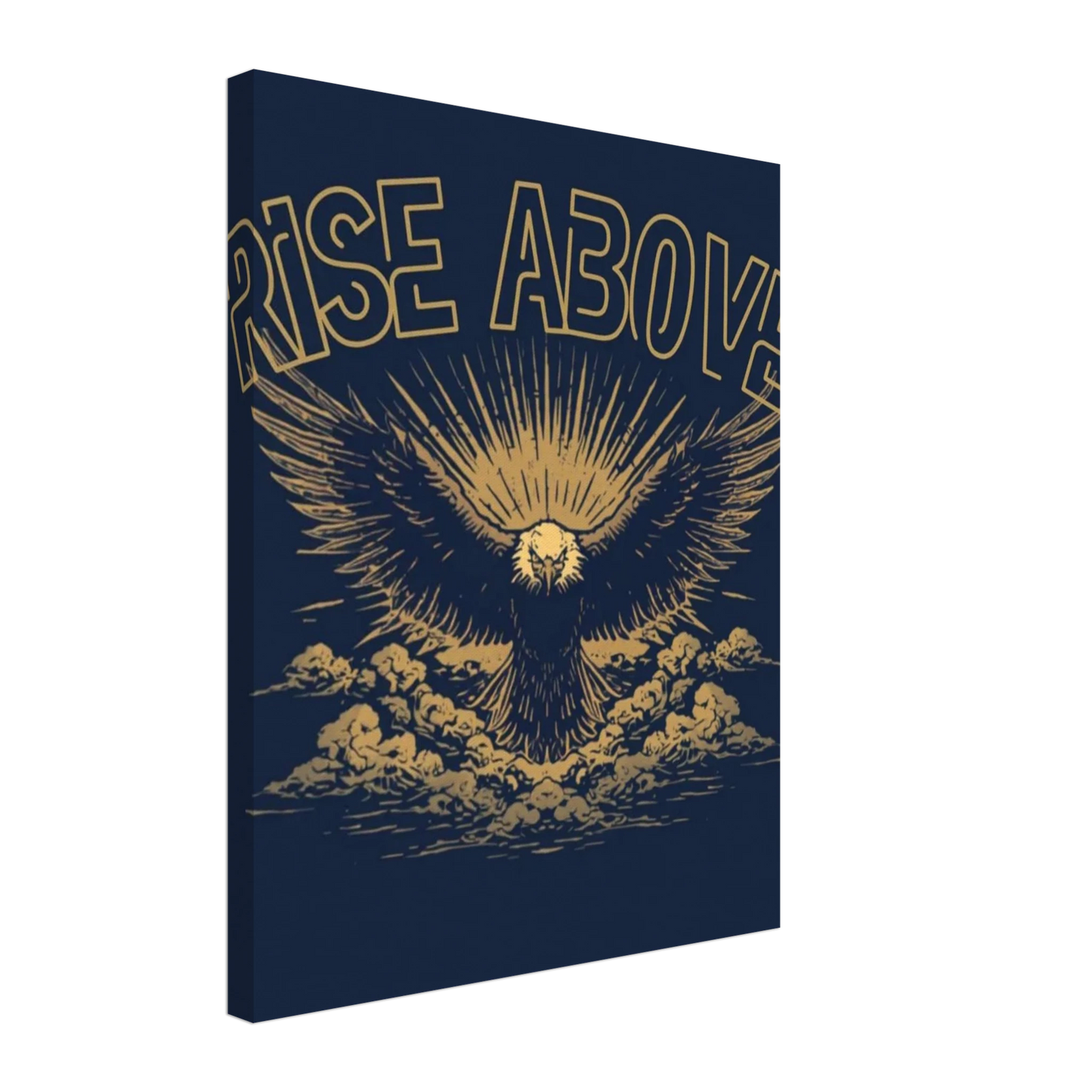 Close-up of gold engraved eagle artwork on Rise Above canvas wall print