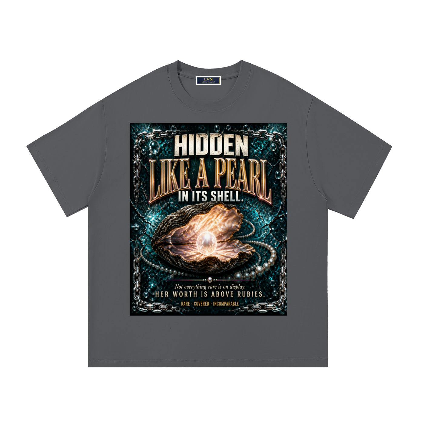 Hidden Like A Pearl In Its Shell — Women's Essential Graphic Tee | Her Worth Is Above Rubies | 260 GSM Faith Fashion