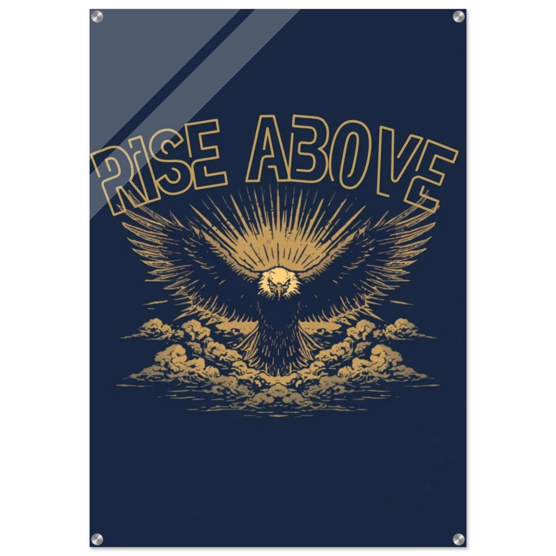 Rise Above luxury acrylic wall art print with glowing gold eagle design