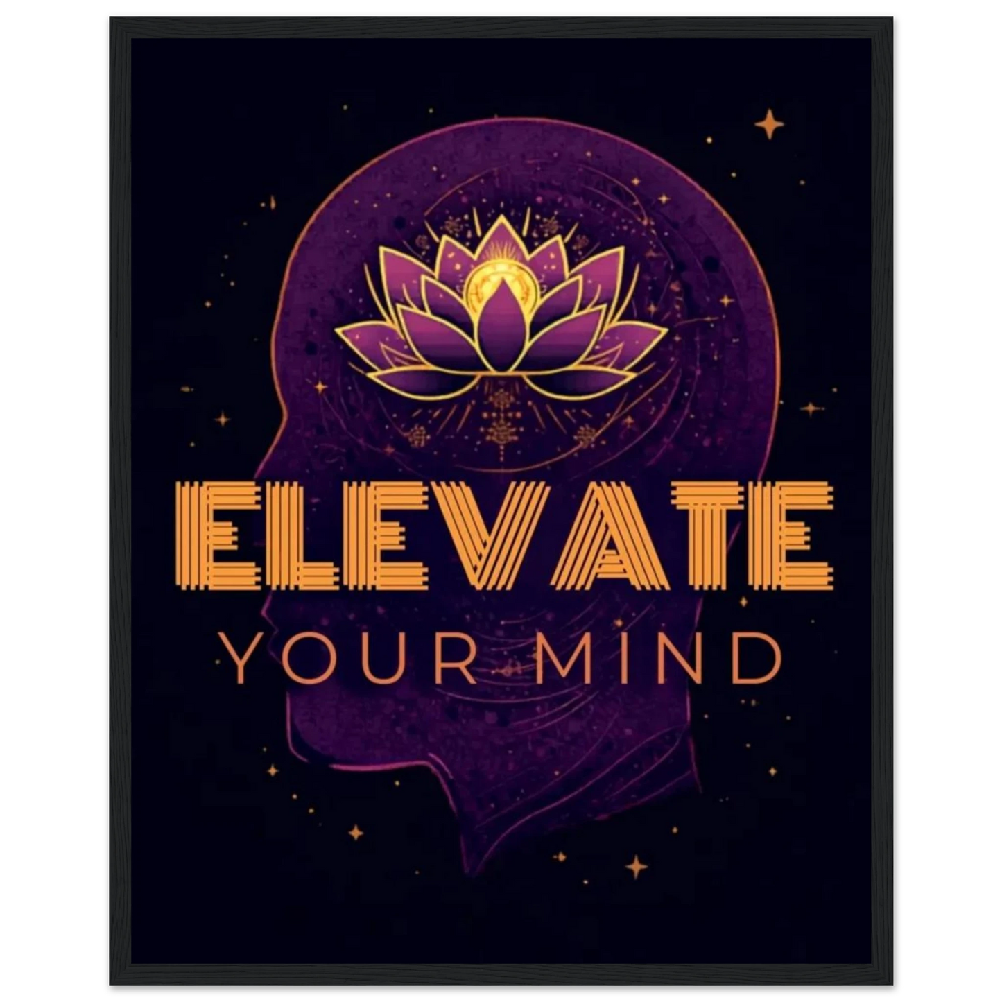 Elevate Your Mind framed poster in black wood frame on office wall