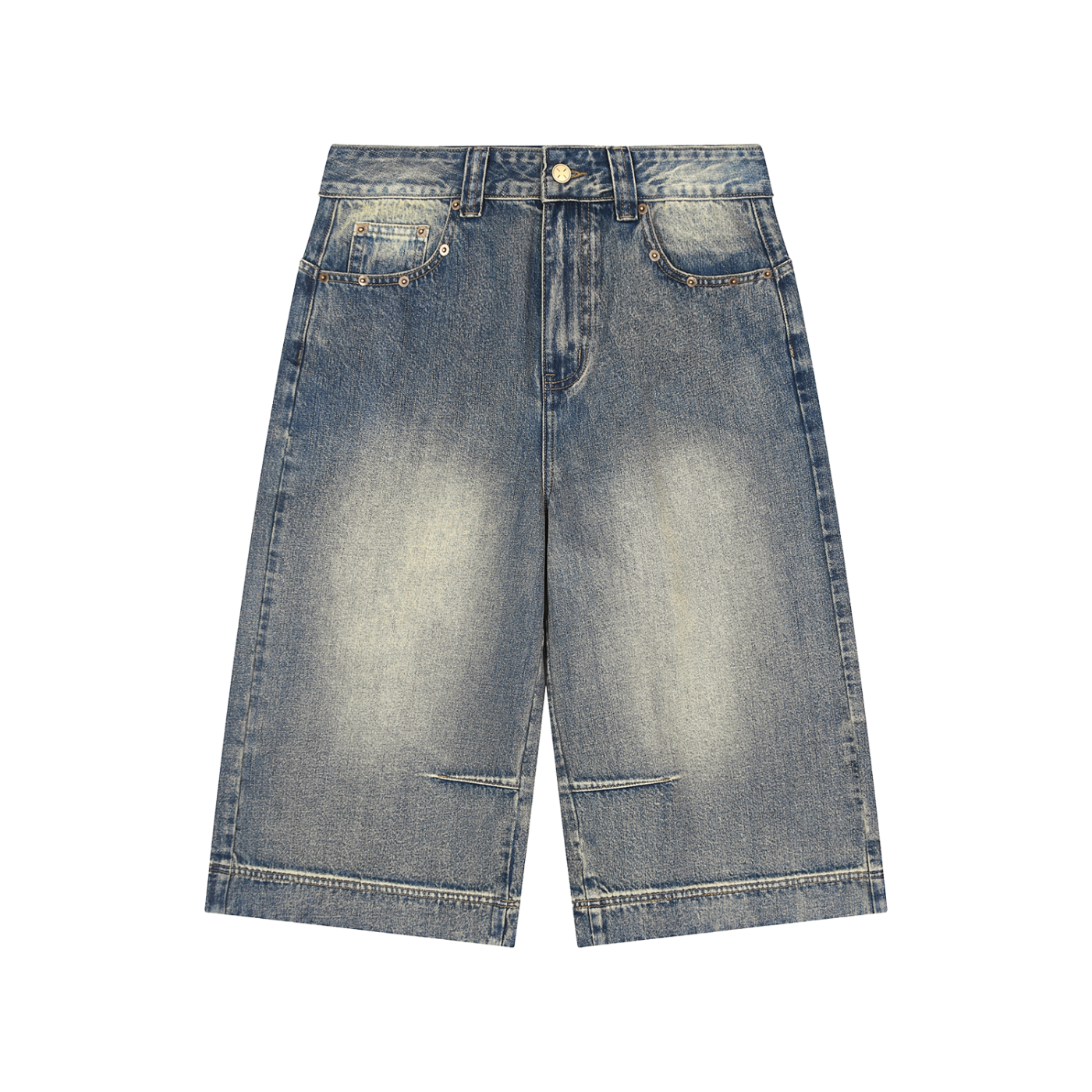 Vintage wash baggy denim shorts front view distressed streetwear