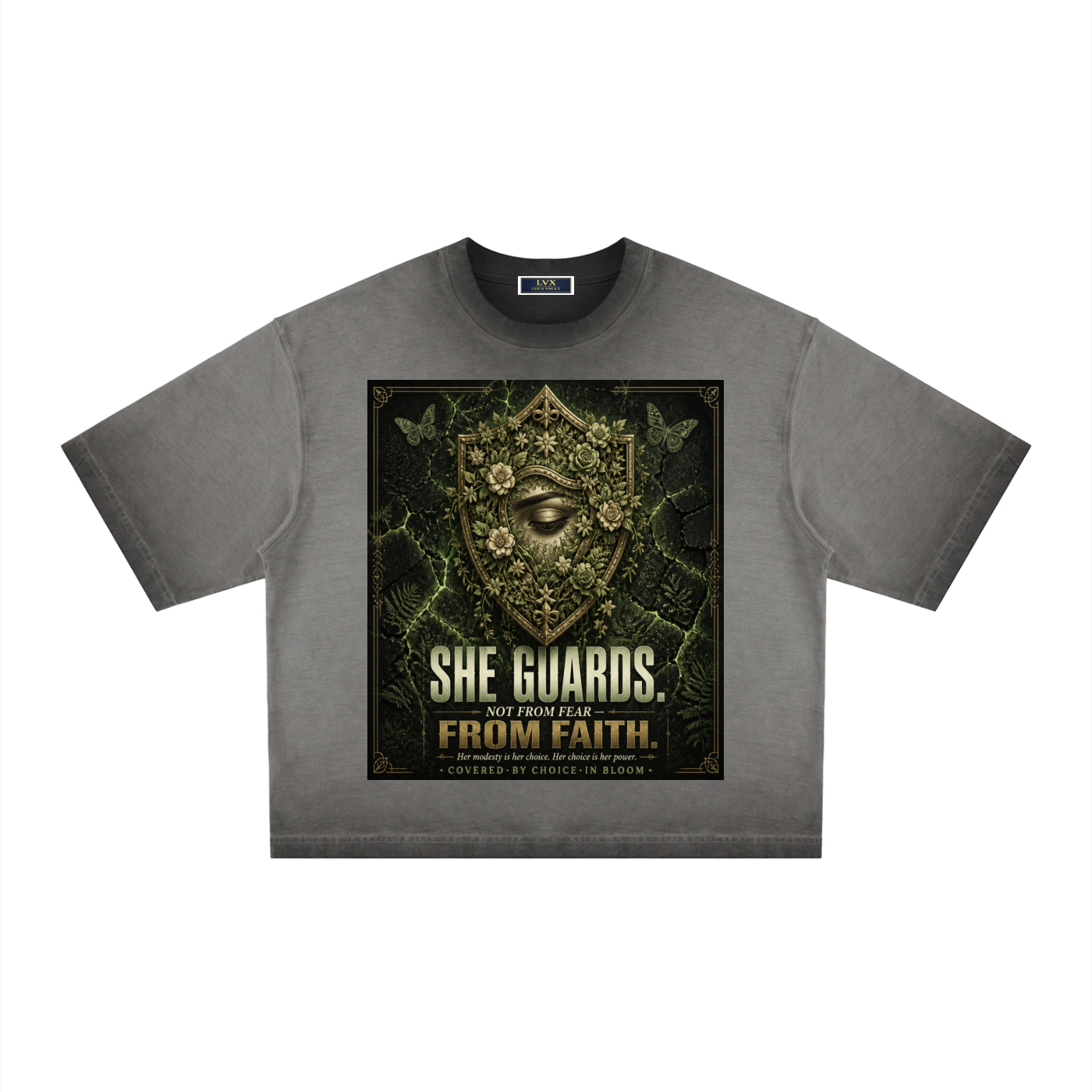 She Guards Not From Fear From Faith — Women's Reverse Dyed Boxy T-Shirt | Covered By Choice | 275 GSM