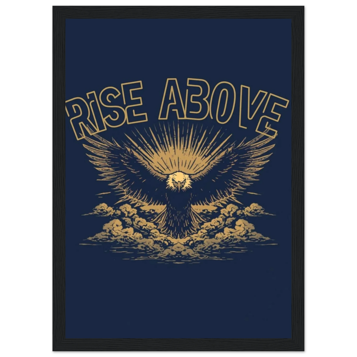 Rise Above framed gold eagle motivational wall art print in white wood frame