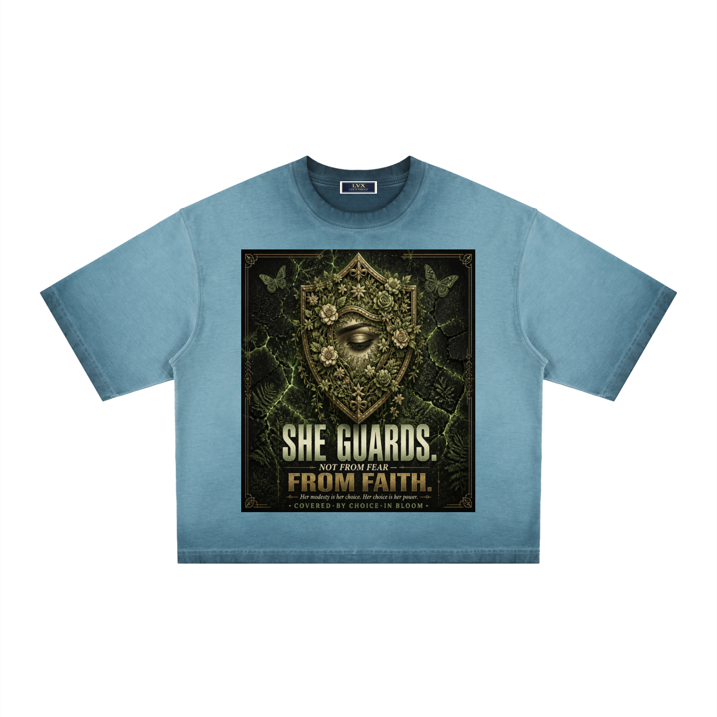She Guards Not From Fear From Faith — Women's Reverse Dyed Boxy T-Shirt | Covered By Choice | 275 GSM