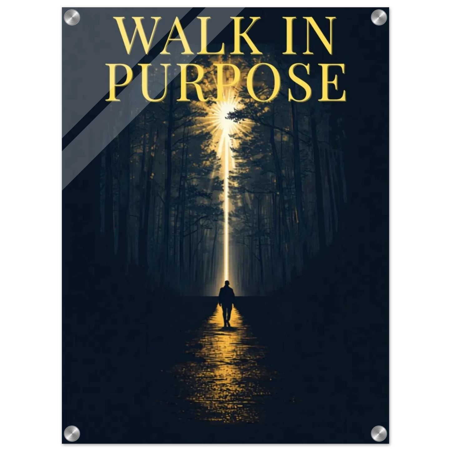 Walk In Purpose acrylic print hanging in modern home office wall