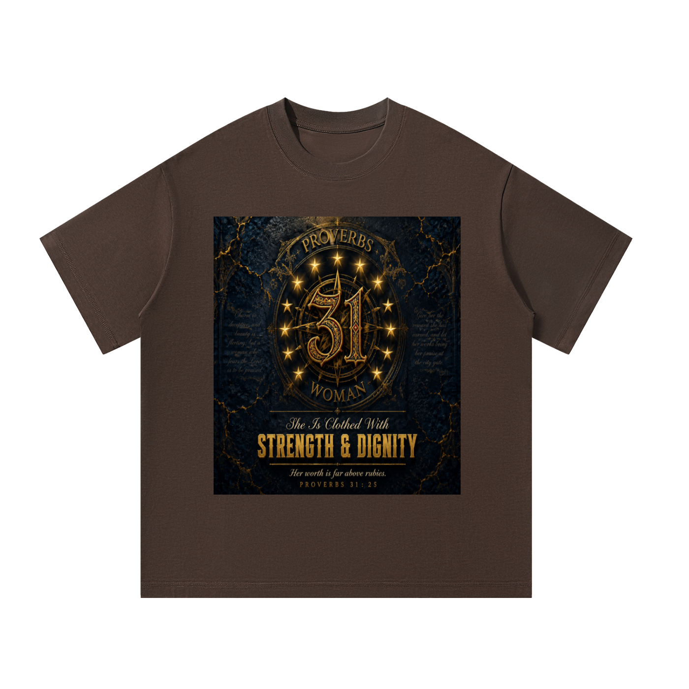 Proverbs 31 Woman — Clothed With Strength & Dignity | Women's Oversized Graphic Tee | 300 GSM Faith Fashion