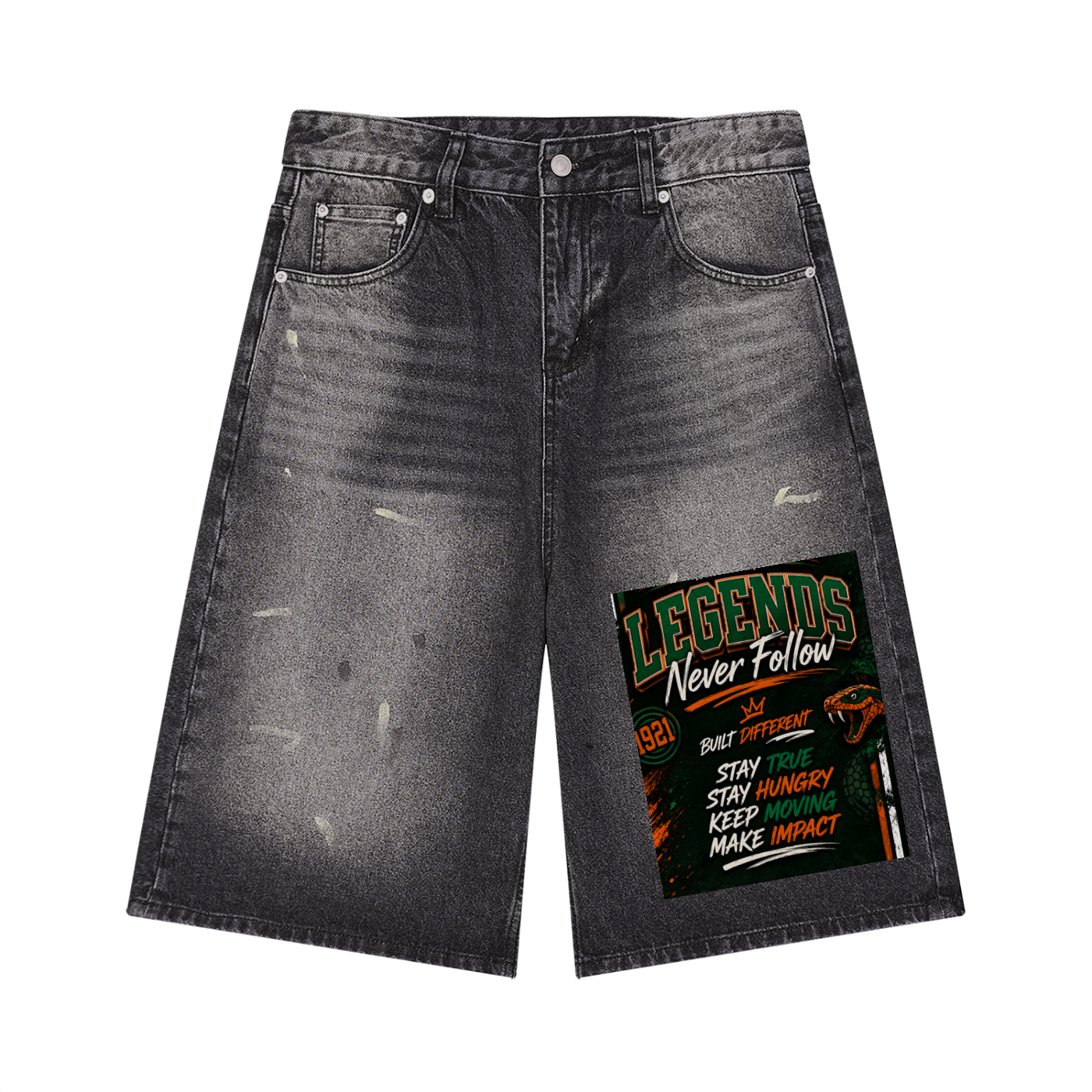 Legends Never Follow — Women's Wide Leg Vintage Wash Denim Shorts | Built Different | 420 GSM