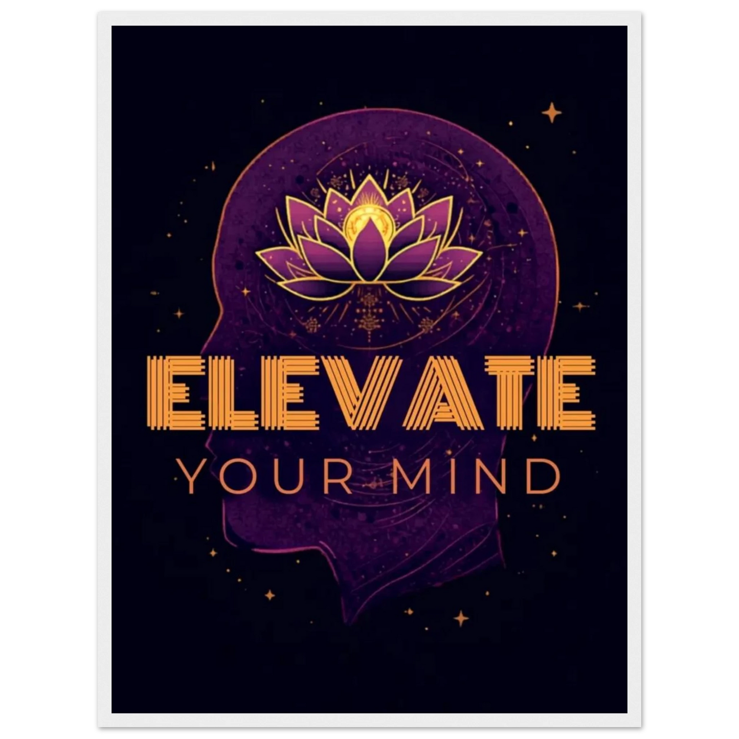 Elevate Your Mind framed wall art hanging in bedroom feature wall