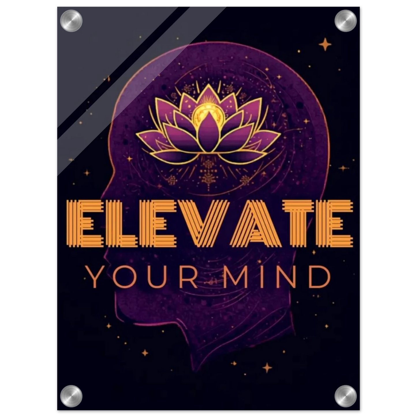 Elevate Your Mind premium acrylic wall art print with purple gold design