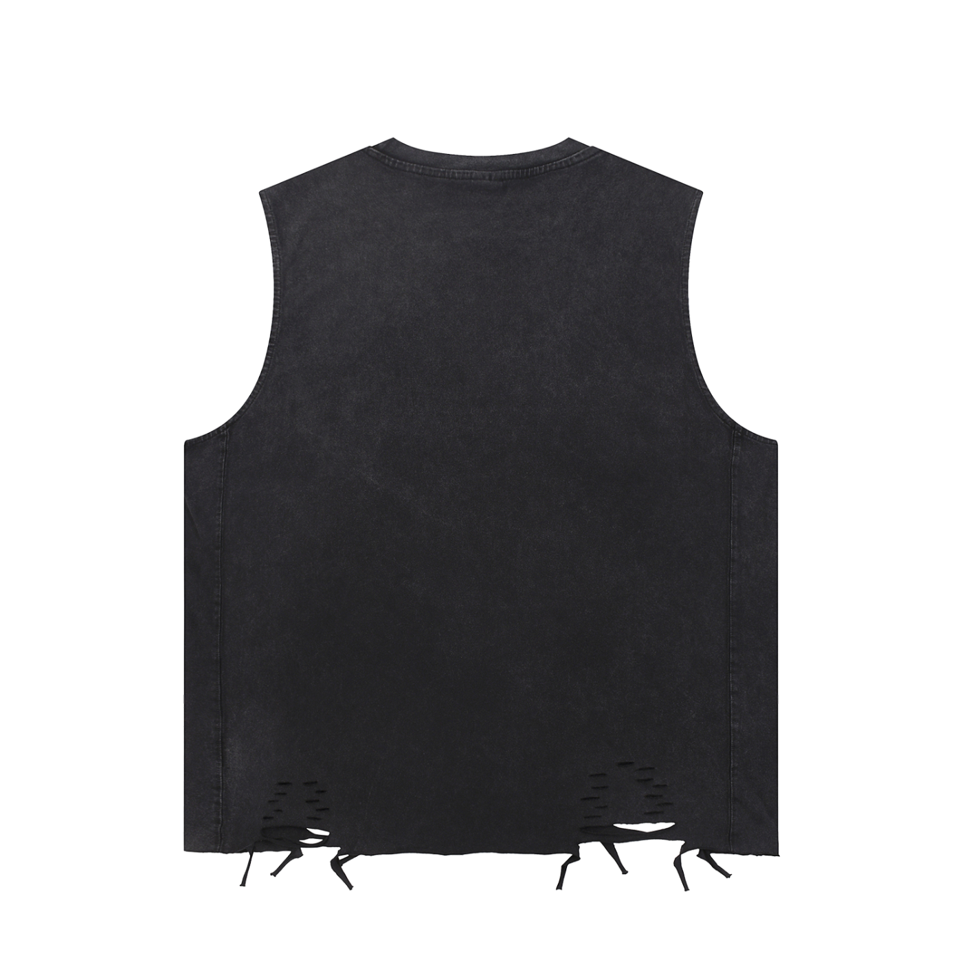 Close-up of cosmic astronaut graphic on snow washed raw-hem tank top