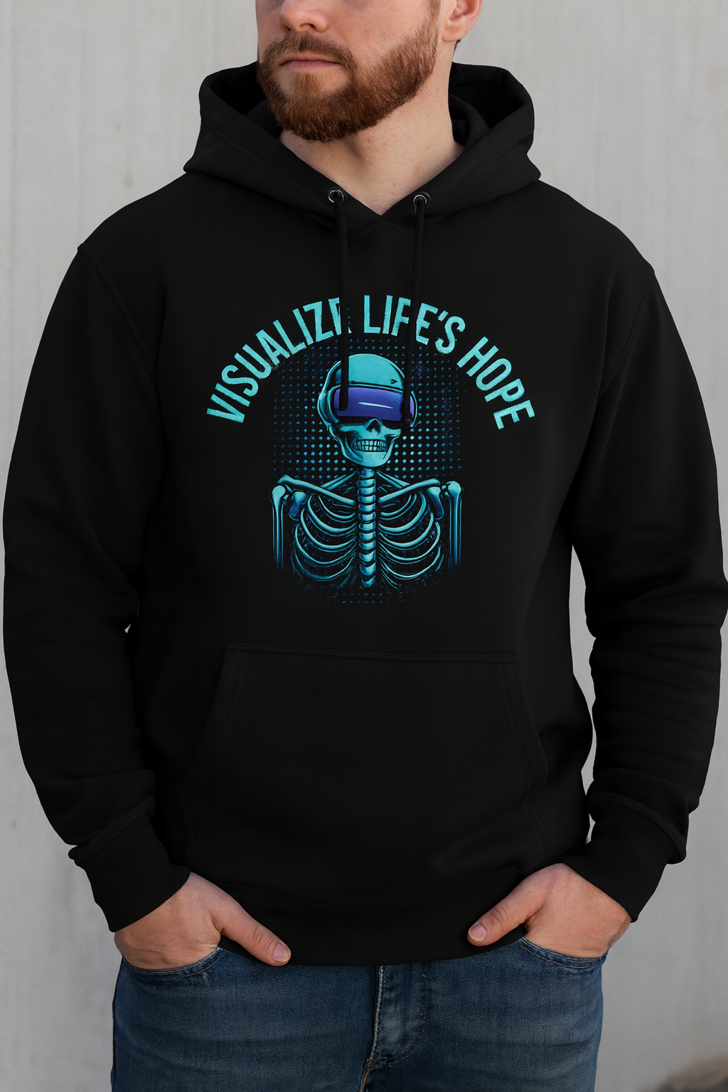 Visualize Life's Hope Hoodie – Futuristic Skeleton VR Streetwear | LEE'S VAULT