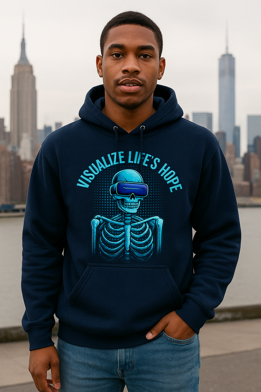 Visualize Life's Hope Hoodie – Futuristic Skeleton VR Streetwear | LEE'S VAULT