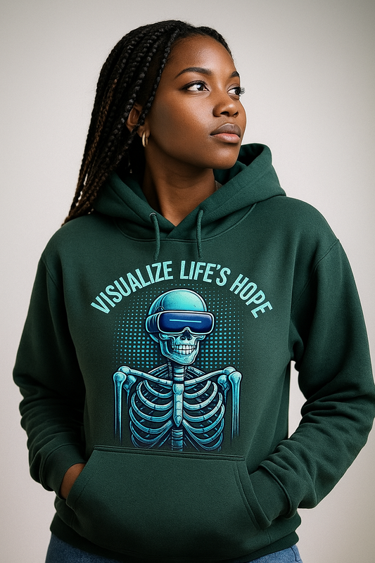 Visualize Life’s Hope Hoodie – Futuristic Skeleton VR Design | Streetwear Unisex Hoodie