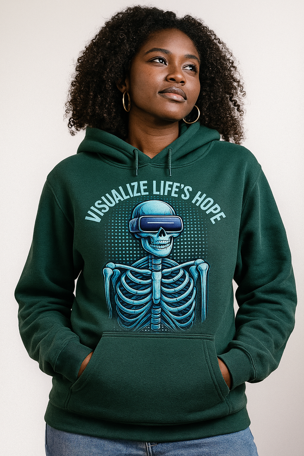 Visualize Life's Hope Hoodie – Futuristic Skeleton VR Streetwear | LEE'S VAULT