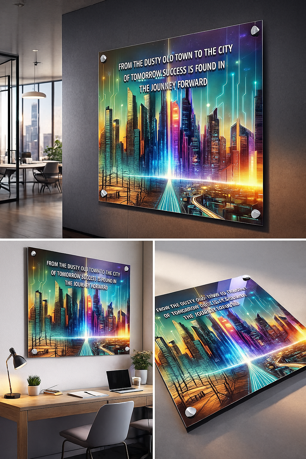 Journey Forward” Motivational Acrylic Wall Art – From Humble Beginnings to a Brighter Future • Inspirational Cityscape Print • Faith, Growth & Gratitude Artwork • Modern Luxury Home & Office Decor