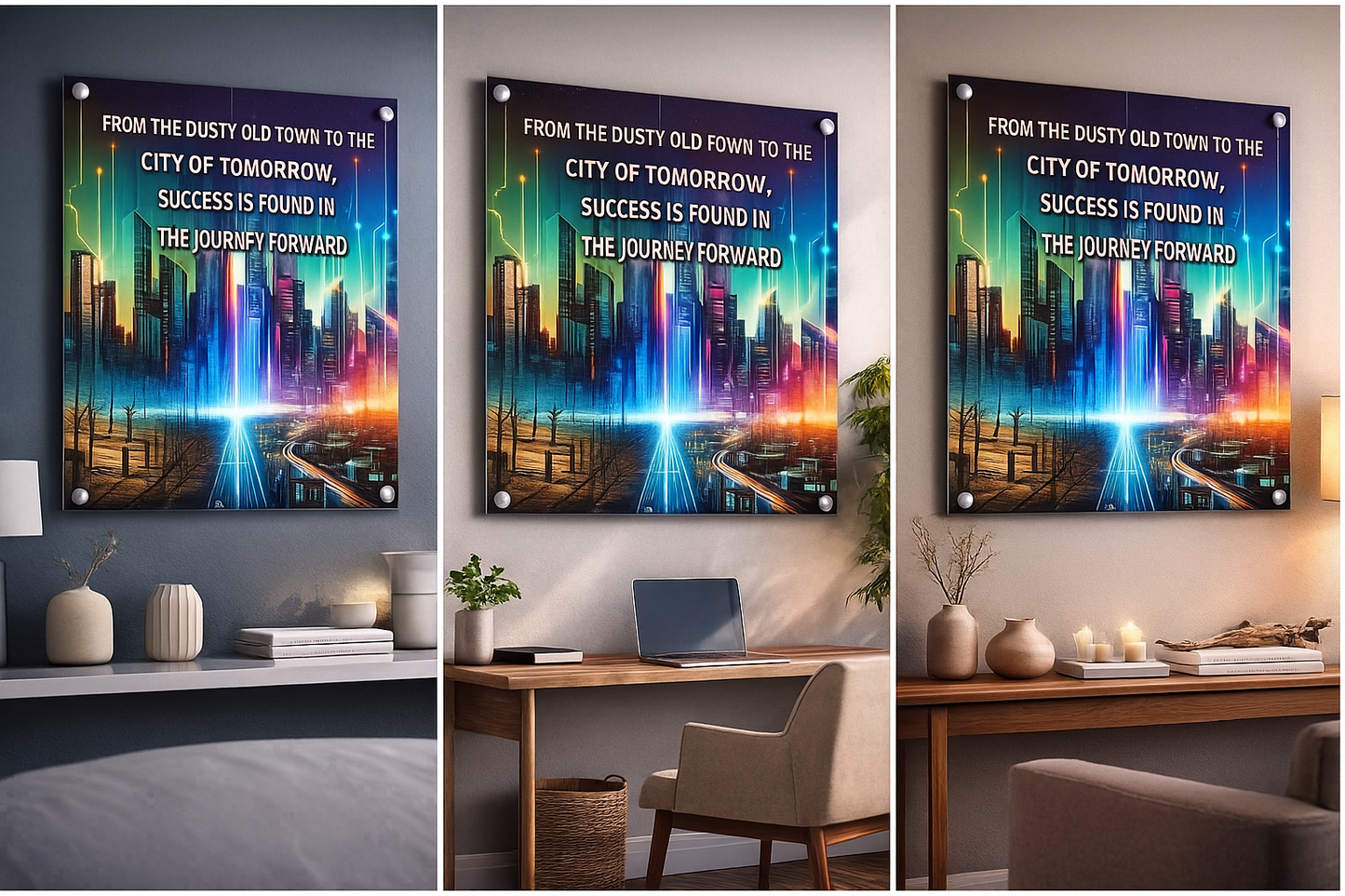Journey Forward” Motivational Acrylic Wall Art – From Humble Beginnings to a Brighter Future • Inspirational Cityscape Print • Faith, Growth & Gratitude Artwork • Modern Luxury Home & Office Decor