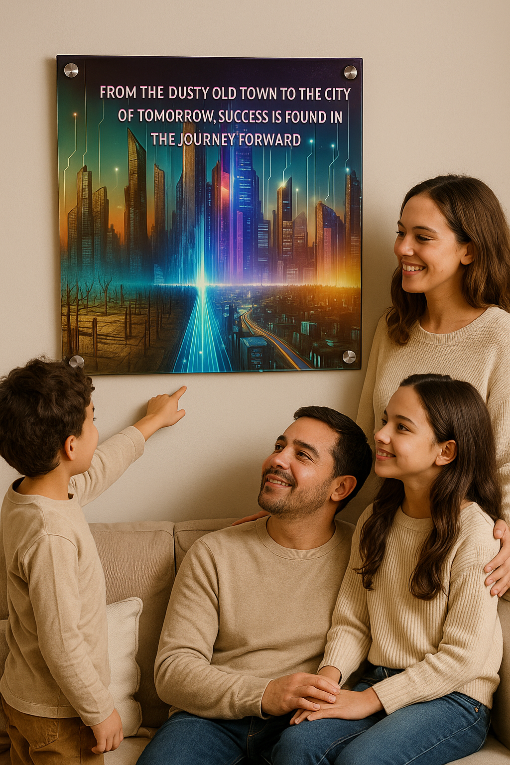 Journey Forward” Motivational Acrylic Wall Art – From Humble Beginnings to a Brighter Future • Inspirational Cityscape Print • Faith, Growth & Gratitude Artwork • Modern Luxury Home & Office Decor