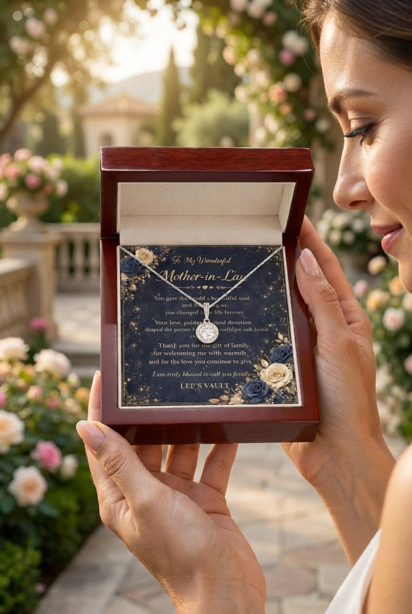 Mother-in-Law Necklace Gift from Daughter-in-Law or Son-in-Law — “Thank You for Raising My Love” Message Card | Love Knot Necklace | Wedding Day, Christmas, Birthday