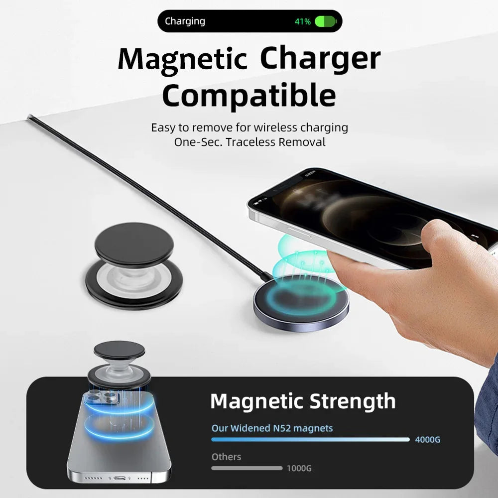 Grippopso Magnetic Phone Grip & Stand - 4000G Force, Wireless Charging Compatible