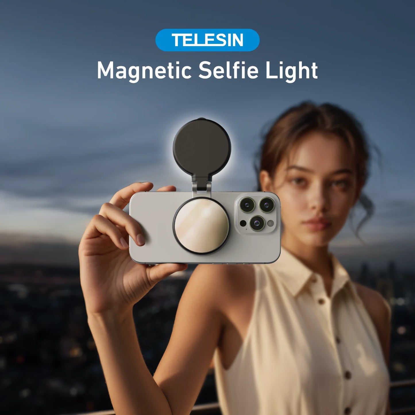 Telesin Magnetic Selfie Light - 3 Mode Adjustable Fill Light with Built-in Mirror