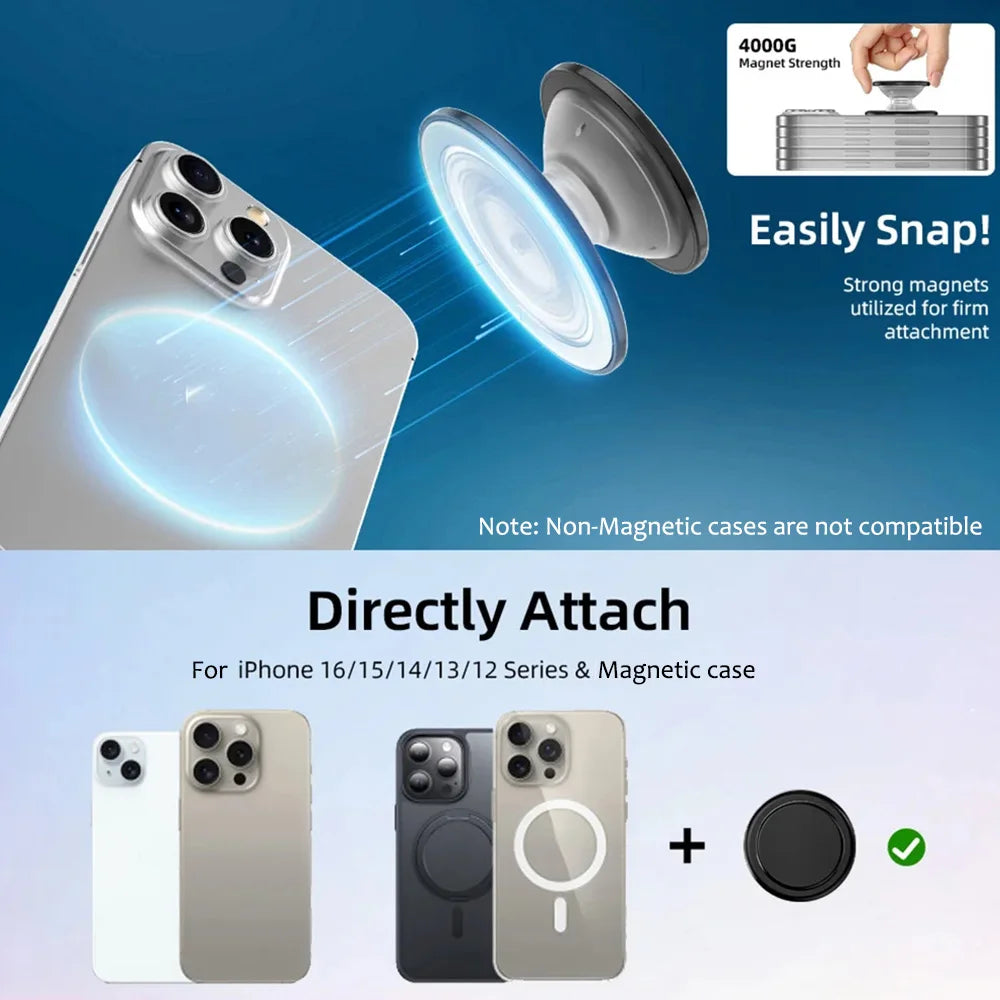 Grippopso Magnetic Phone Grip & Stand - 4000G Force, Wireless Charging Compatible