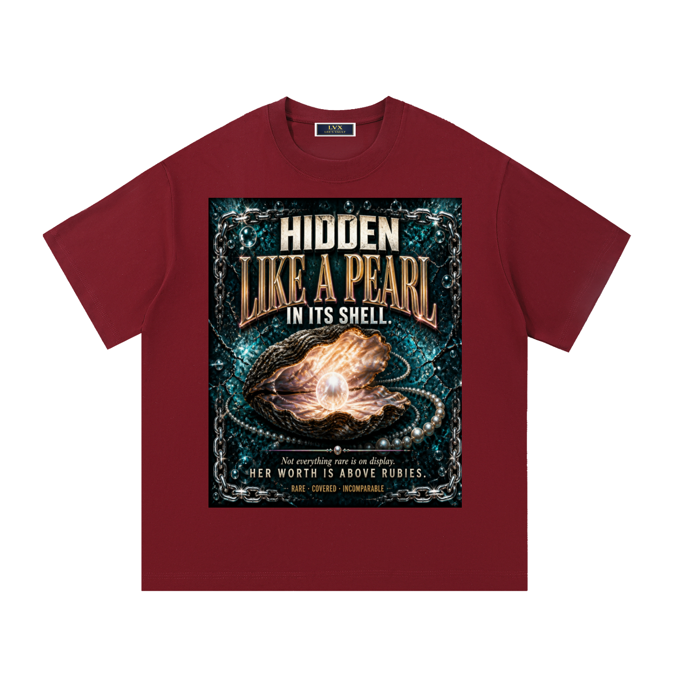 Hidden Like A Pearl In Its Shell — Women's Essential Graphic Tee | Her Worth Is Above Rubies | 260 GSM Faith Fashion