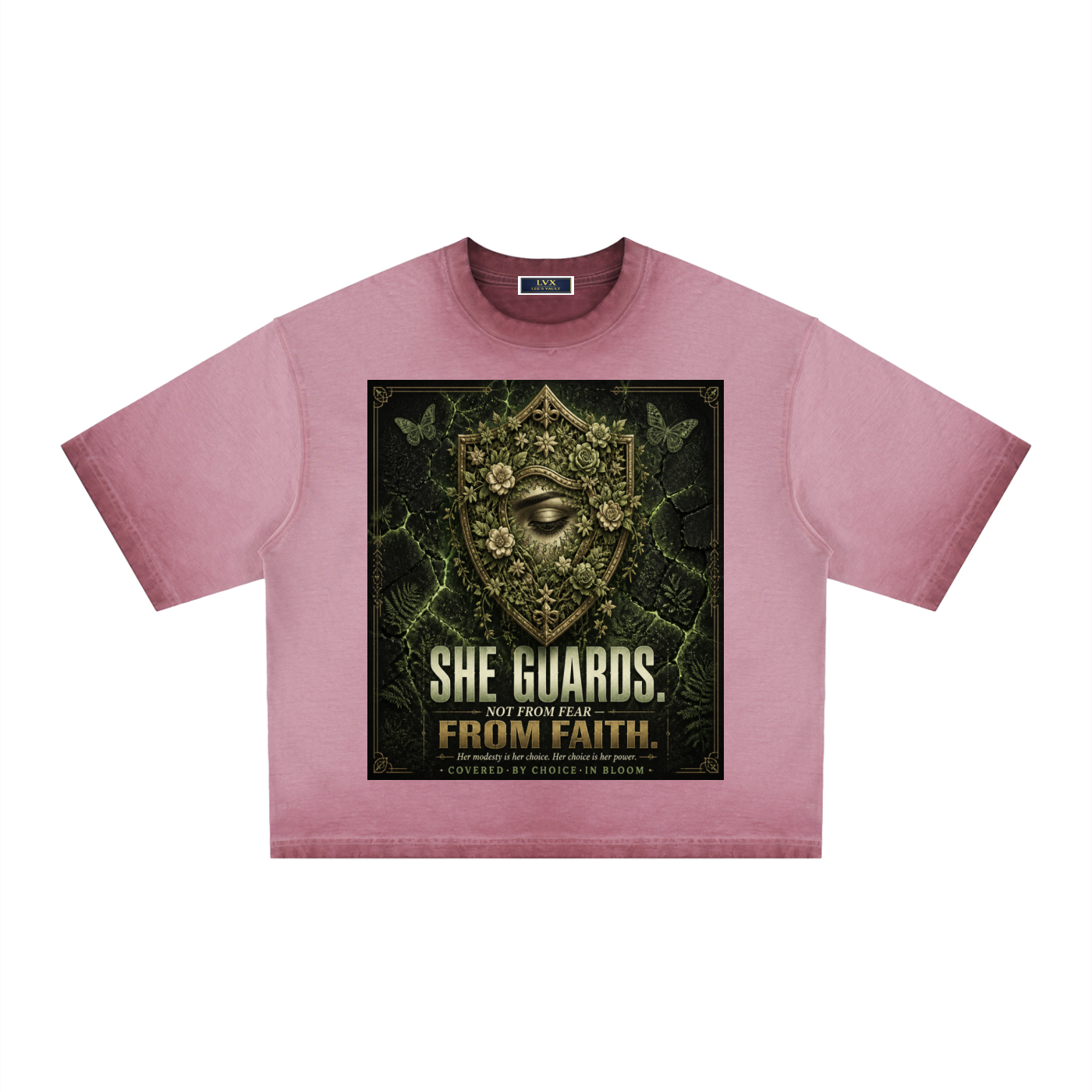 She Guards Not From Fear From Faith — Women's Reverse Dyed Boxy T-Shirt | Covered By Choice | 275 GSM