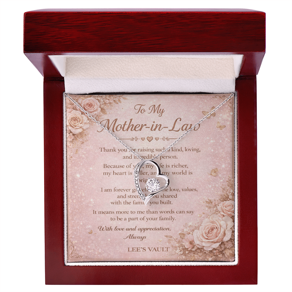Mother-in-Law Necklace Gift from Daughter-in-Law or Son-in-Law — “Thank You for Raising My Love” Message Card | Love Knot Necklace | Wedding Day, Christmas, Birthday