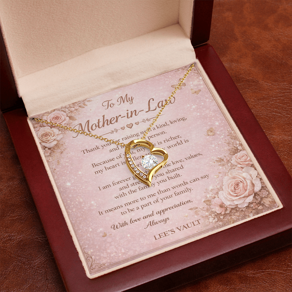 Mother-in-Law Necklace Gift from Daughter-in-Law or Son-in-Law — “Thank You for Raising My Love” Message Card | Love Knot Necklace | Wedding Day, Christmas, Birthday