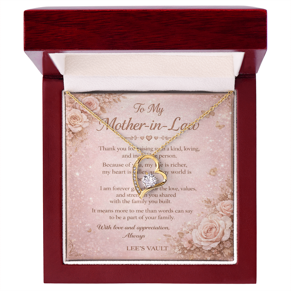 Mother-in-Law Necklace Gift from Daughter-in-Law or Son-in-Law — “Thank You for Raising My Love” Message Card | Love Knot Necklace | Wedding Day, Christmas, Birthday