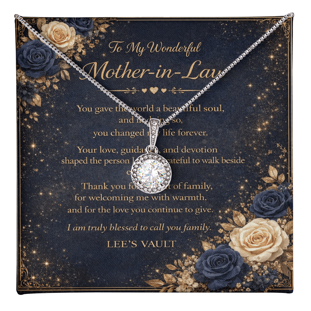 Mother-in-Law Necklace Gift from Daughter-in-Law or Son-in-Law — “Thank You for Raising My Love” Message Card | Love Knot Necklace | Wedding Day, Christmas, Birthday