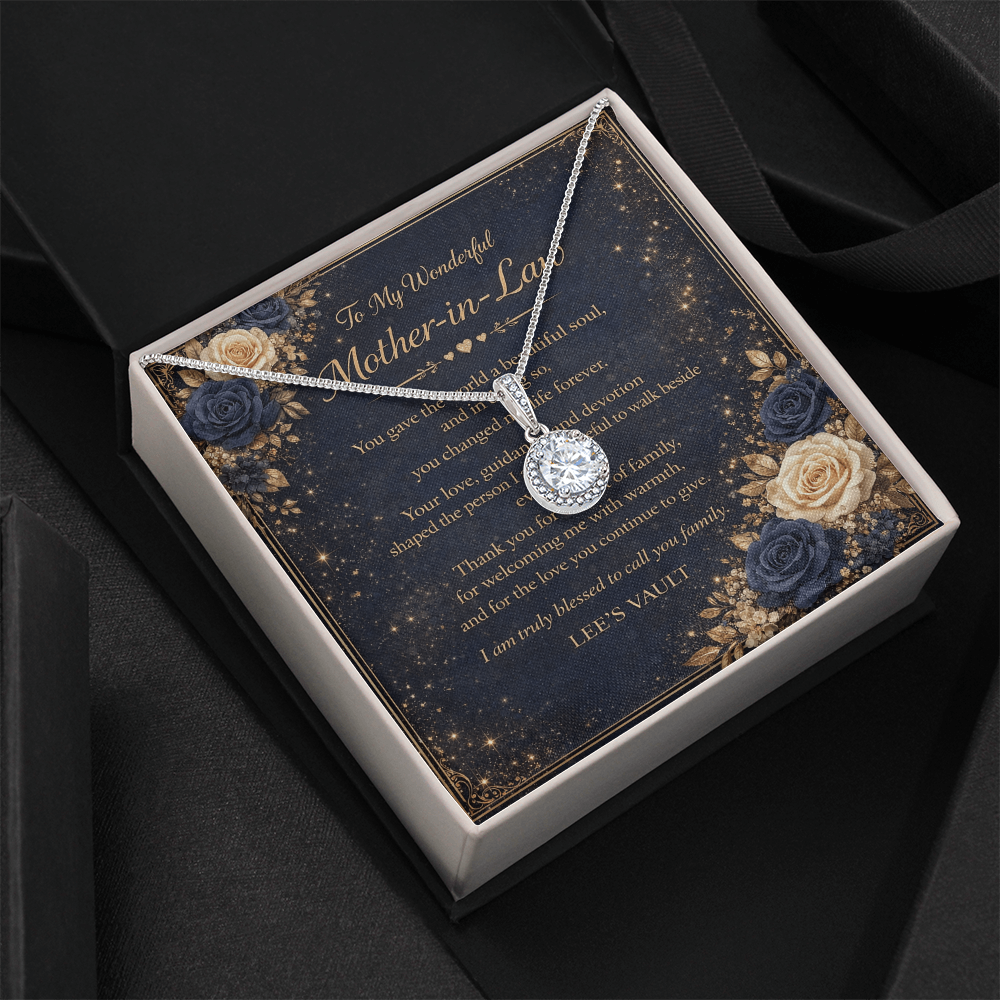Mother-in-Law Necklace Gift from Daughter-in-Law or Son-in-Law — “Thank You for Raising My Love” Message Card | Love Knot Necklace | Wedding Day, Christmas, Birthday