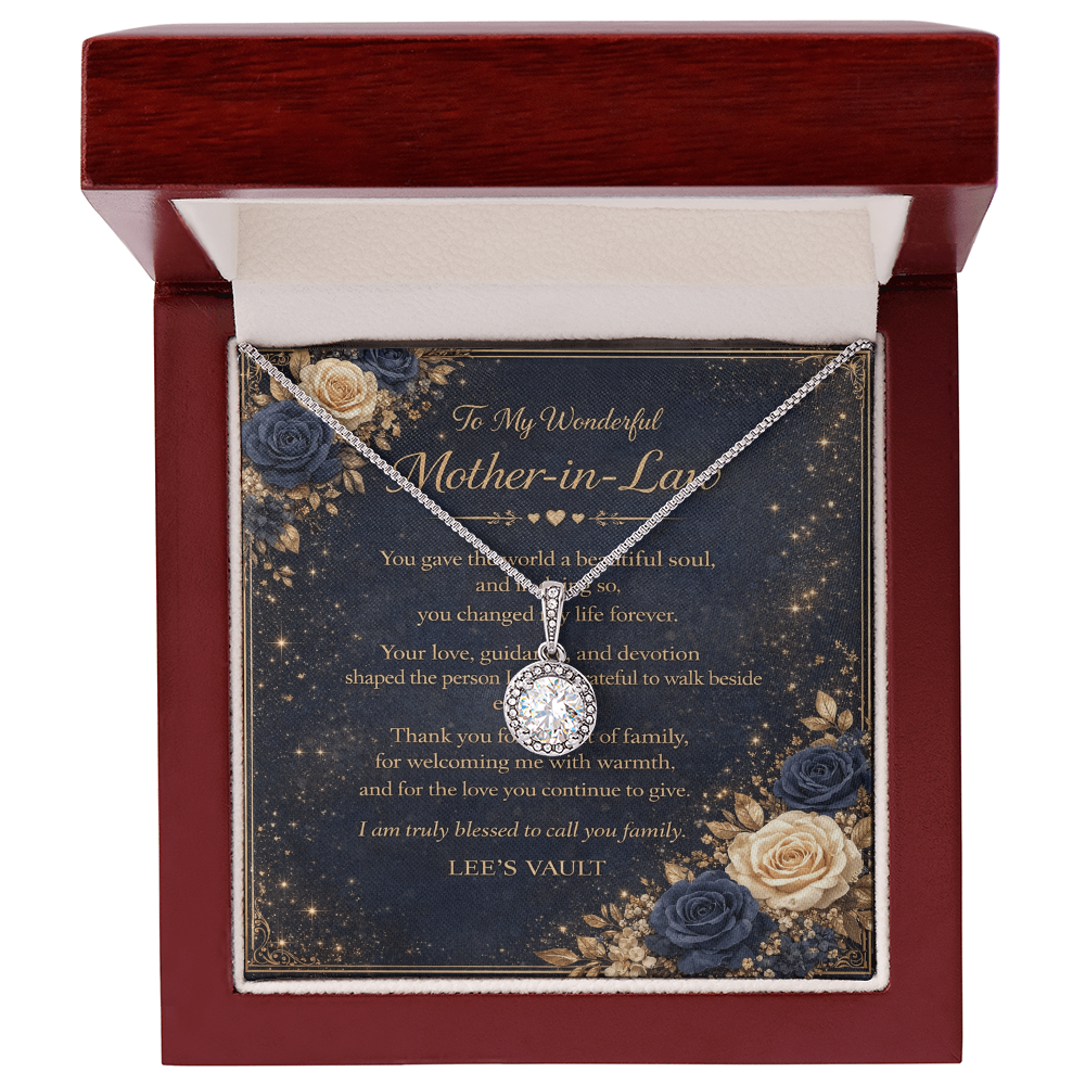 Mother-in-Law Necklace Gift from Daughter-in-Law or Son-in-Law — “Thank You for Raising My Love” Message Card | Love Knot Necklace | Wedding Day, Christmas, Birthday