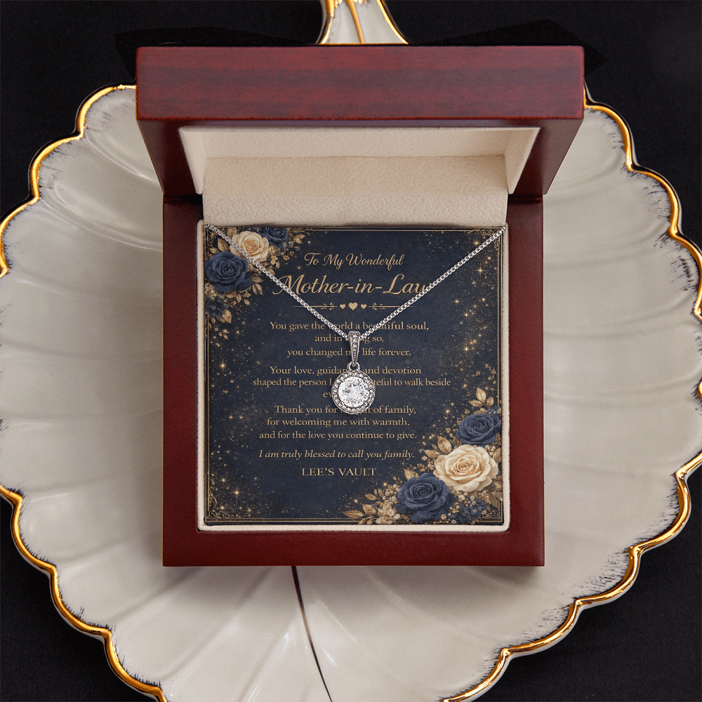 Mother-in-Law Necklace Gift from Daughter-in-Law or Son-in-Law — “Thank You for Raising My Love” Message Card | Love Knot Necklace | Wedding Day, Christmas, Birthday