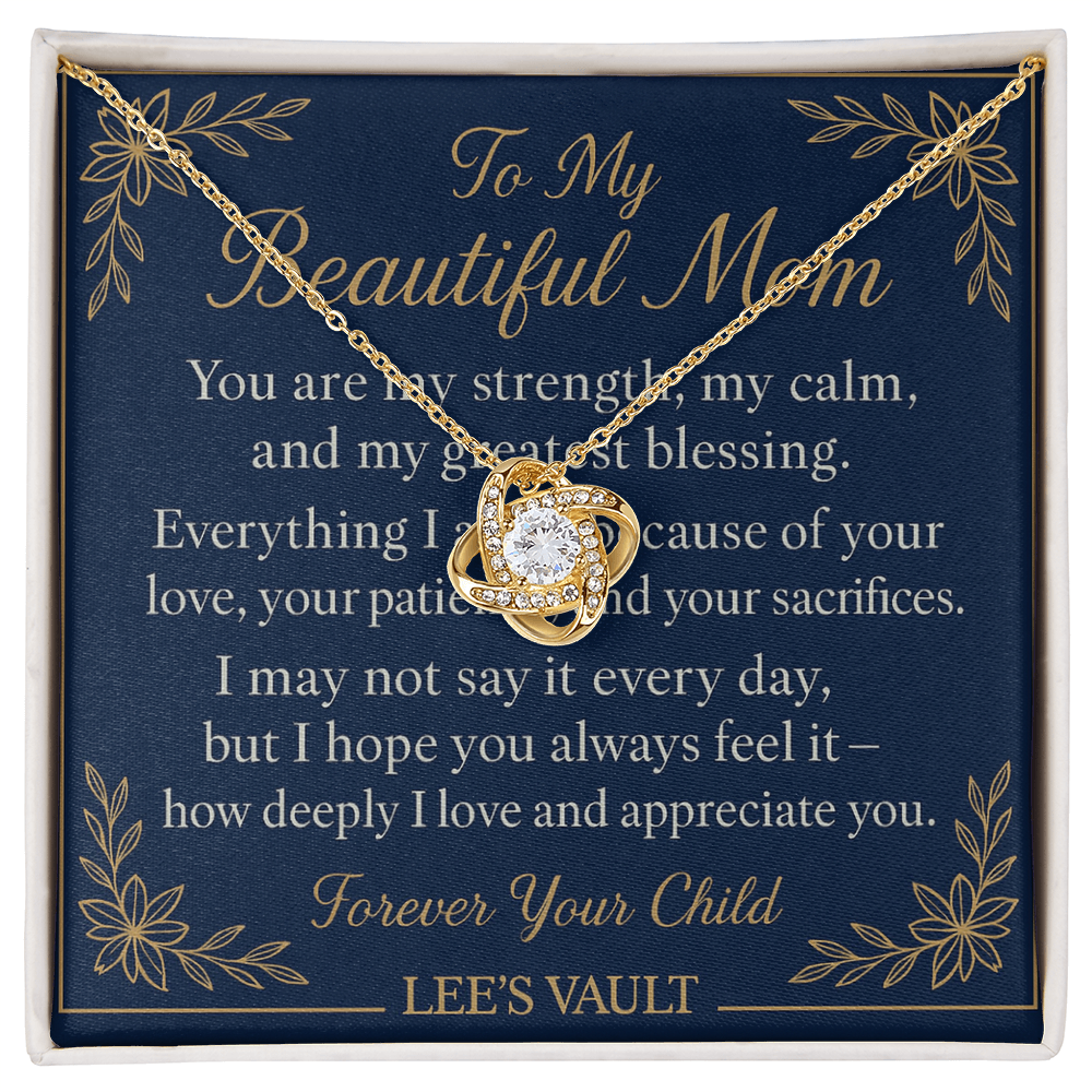 LEE'S VAULT “To My Beautiful Mom” Gold Necklace – Inspirational Gift for Mom / Mother's Day / Birthday / Christmas – Luxury Navy & Gold Message Card Jewelry