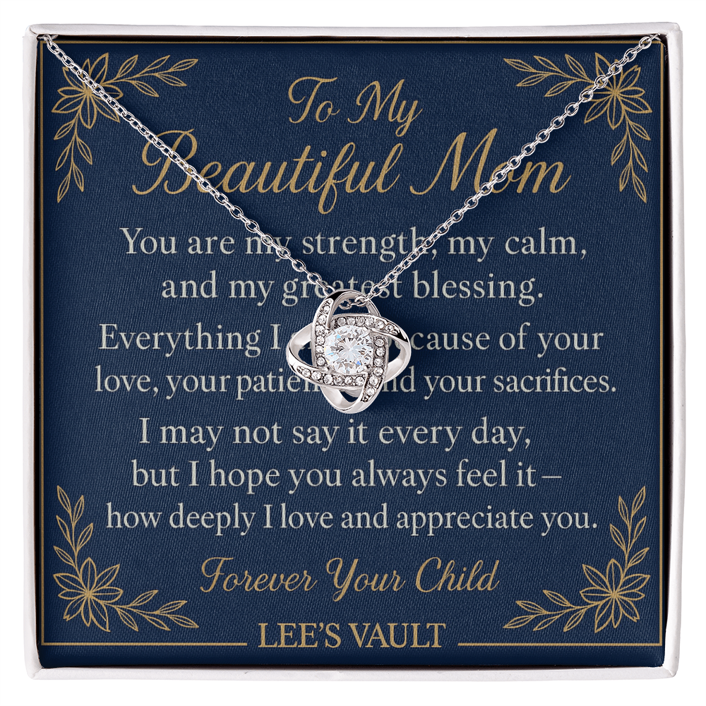 LEE'S VAULT “To My Beautiful Mom” Gold Necklace – Inspirational Gift for Mom / Mother's Day / Birthday / Christmas – Luxury Navy & Gold Message Card Jewelry