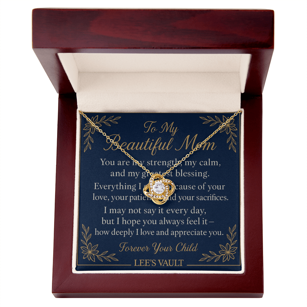 LEE'S VAULT “To My Beautiful Mom” Gold Necklace – Inspirational Gift for Mom / Mother's Day / Birthday / Christmas – Luxury Navy & Gold Message Card Jewelry
