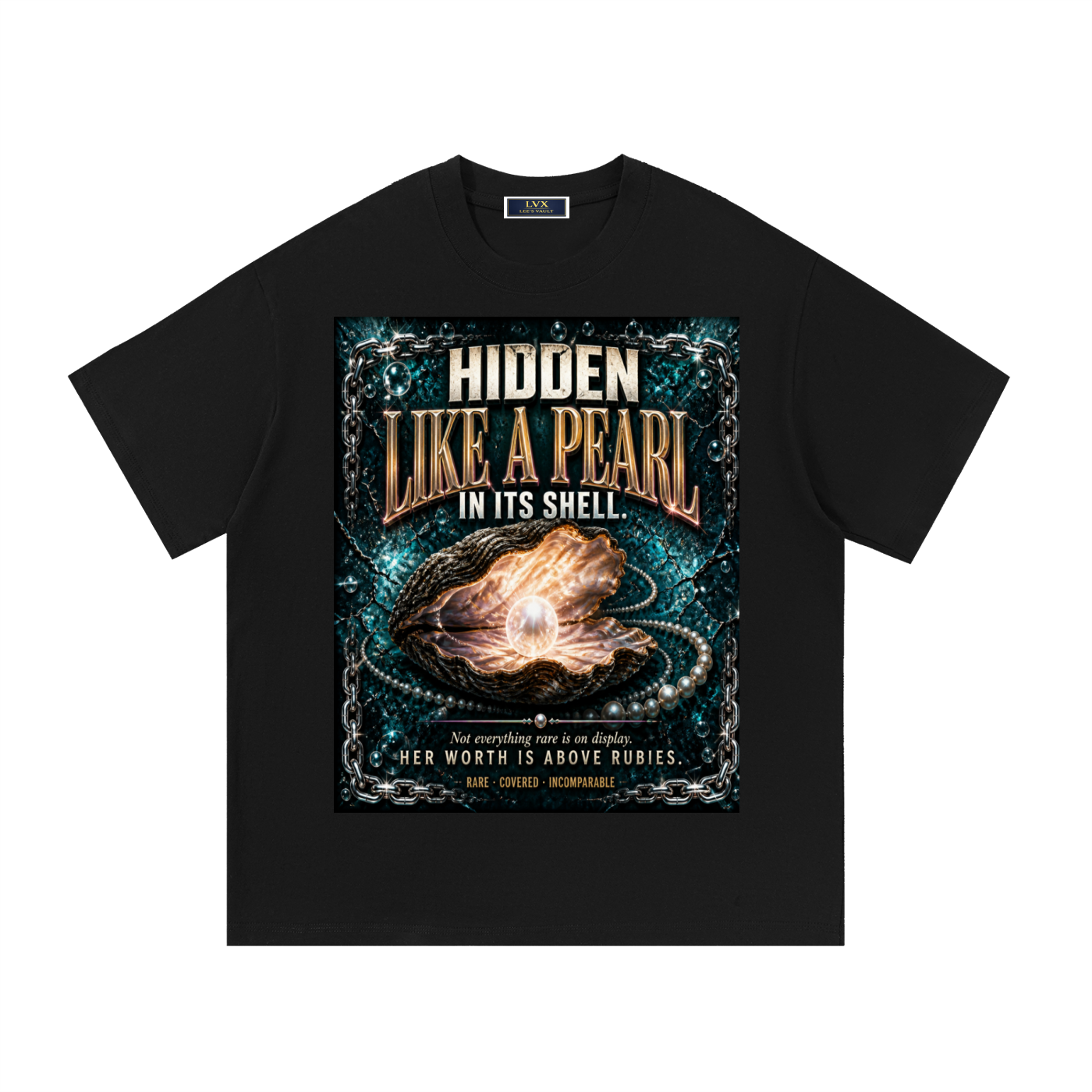 Hidden Like A Pearl In Its Shell — Women's Essential Graphic Tee | Her Worth Is Above Rubies | 260 GSM Faith Fashion