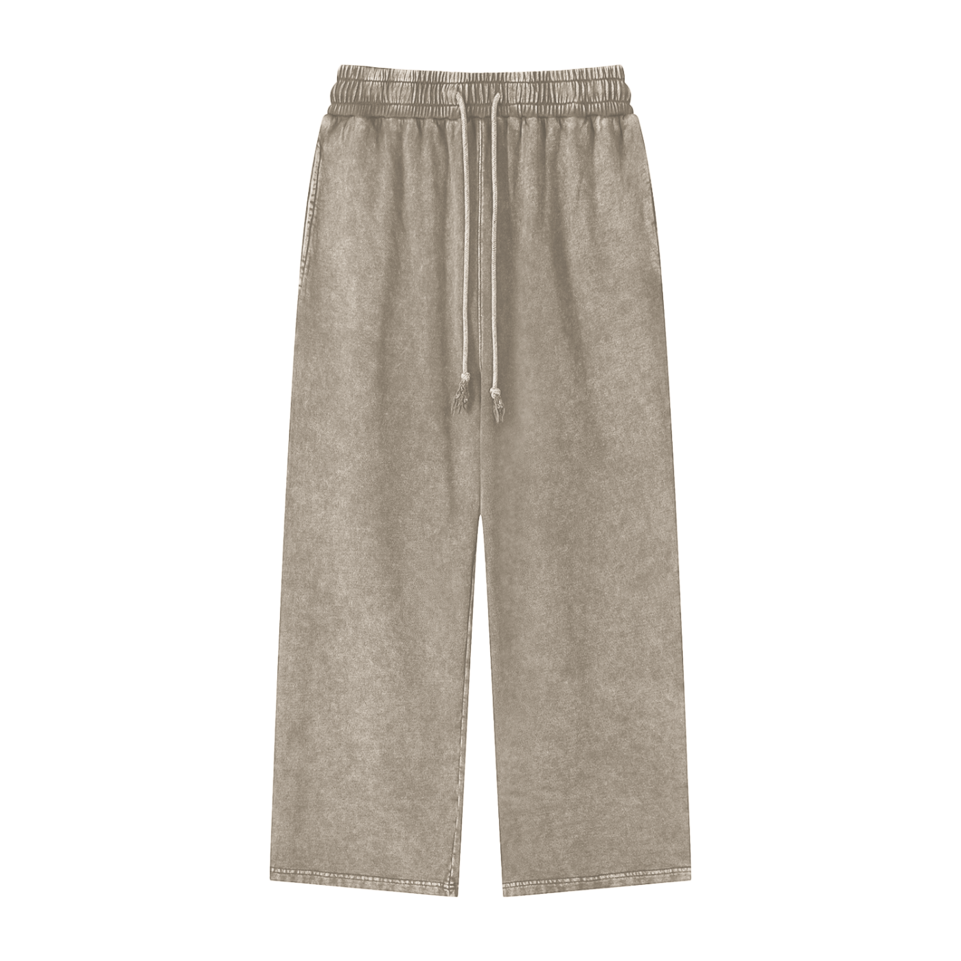 Snow washed taupe straight leg streetwear pants front view