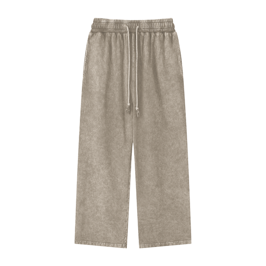 Snow washed taupe straight leg streetwear pants front view