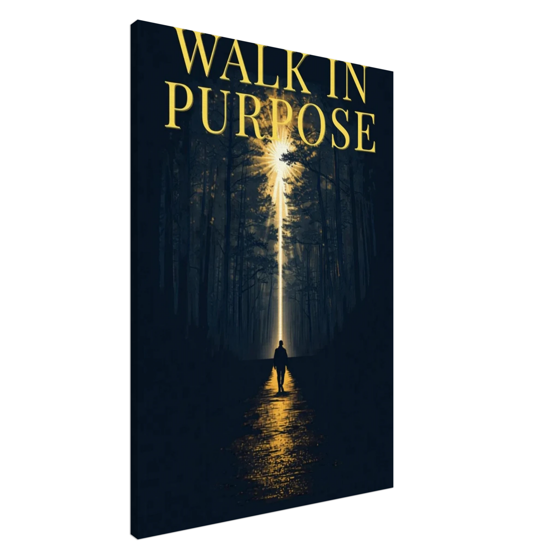Walk In Purpose gold typography canvas wall art print on dark charcoal background